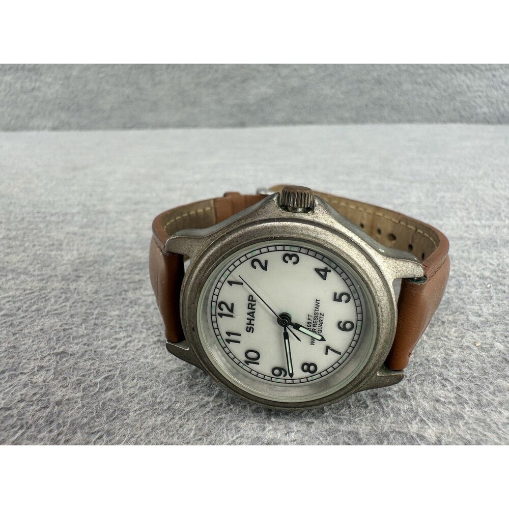 SHARP SHP5721 Silver Tone Brown Leather Band AS - Picture 2 of 11